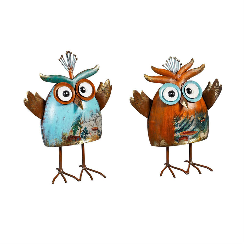 Garden of Wonder Garden Statue, Metal Mini Owls Statue, 8"H
