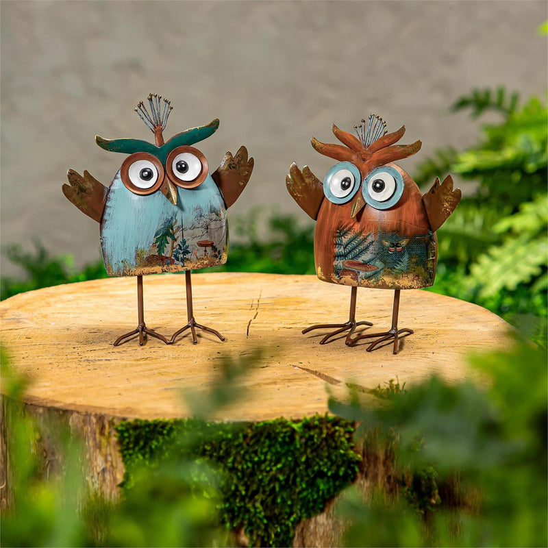 Garden of Wonder Garden Statue, Metal Mini Owls Statue, 8"H