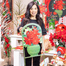 Holiday Poinsettia Garden Stake, Metal Garden Stake, Poinsettia Greenery, 29"H, Asst of 2