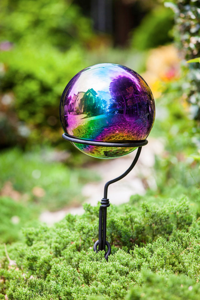 Evergreen Gazing Ball,Metallic Wonder Stainless Steel Gazing Ball, Multi-Color Rainbow,10x10x10 Inches