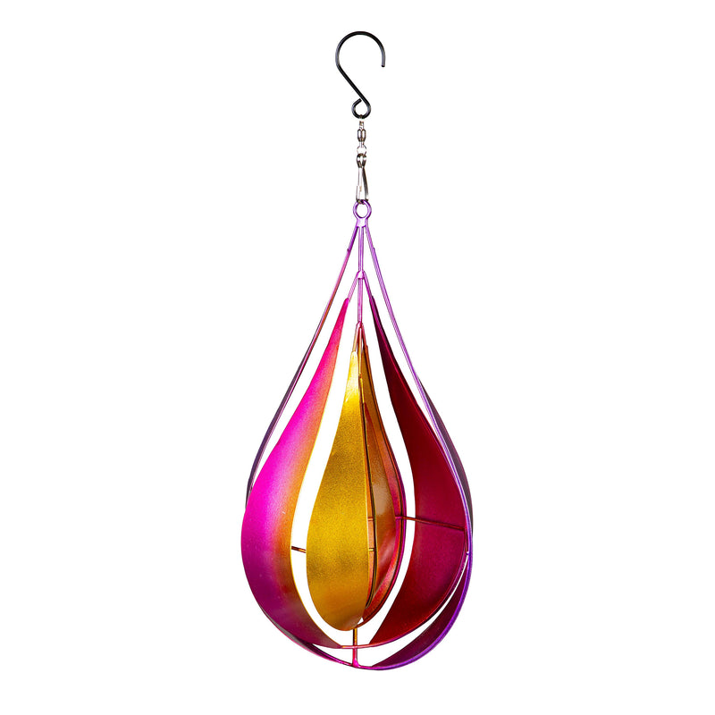 Palm Beach Wind Spinner, Metal Wind Twirler, Pink & Yellow Teardrop, 16"H