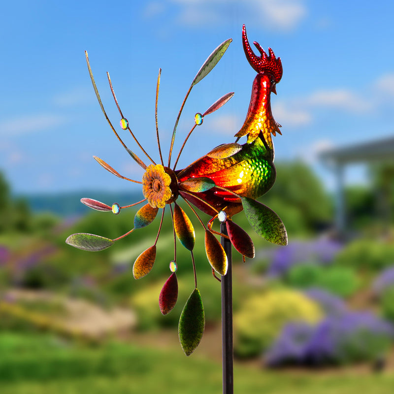 Petal & Plow Wind Spinner, Metal Spinning Rooster, 63"H