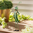 Pollinator Garden Statue, Metal Joyful Cricket With Cane, 27"H