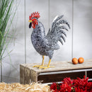 Petal & Plow Garden Statue, Metal Rooster With Dark Feathers, 14"H