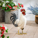 Petal & Plow Garden Statue, Metal Rooster With Light Feathers, 14"H