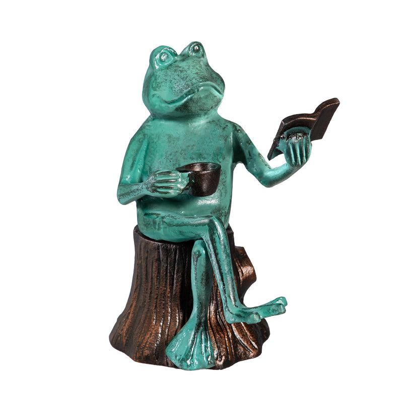 Reading Frog Statue, 10" H