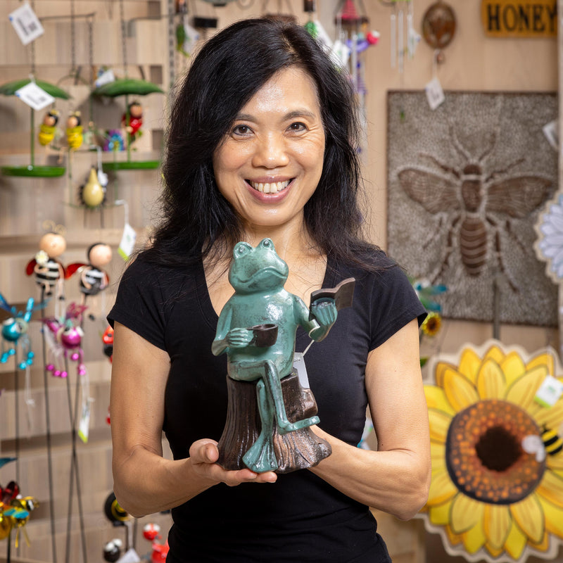 Reading Frog Statue, 10" H