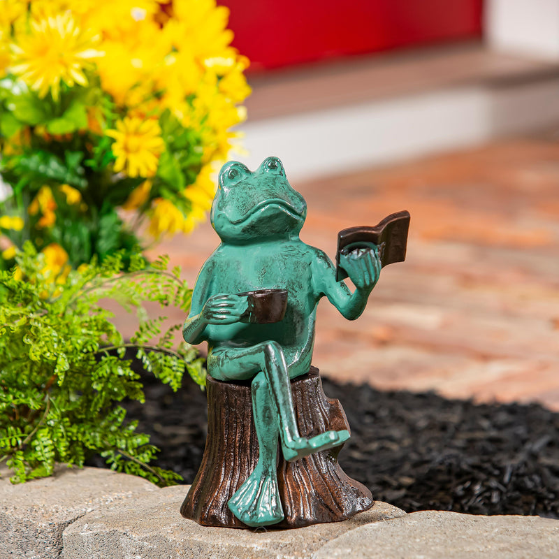 Reading Frog Statue, 10" H