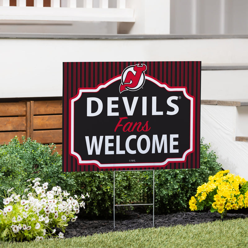 New Jersey Devils Yard Sign, "Fans Welcome"