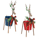 Red and Blue Reindeer Metal Planter, Asst of 2