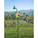 Cheerful Summer Days Windspinner Garden Stake, Green/yellow/pink Bird, Short