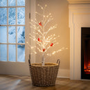 Holiday Poinsettia Tree Cardinal Birch with Cardinals Indoor/Outdoor LED Tree, 48"H
