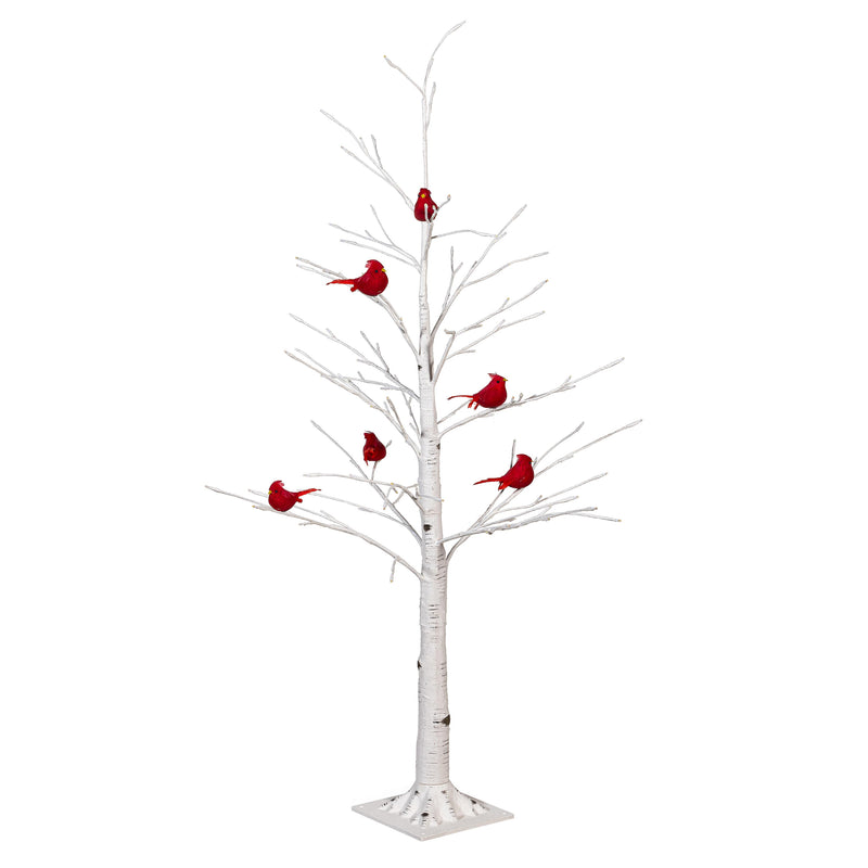 Holiday Poinsettia Tree Cardinal Birch with Cardinals Indoor/Outdoor LED Tree, 48"H