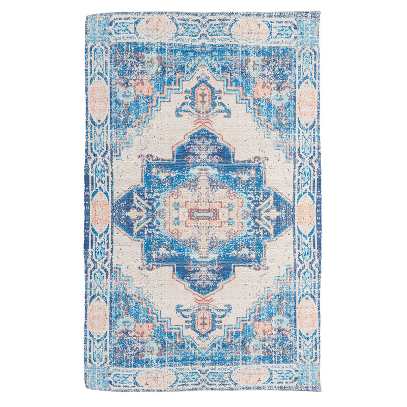 Blue with Coral Digitally-Printed Indoor/Outdoor  Rug, 4'x6',4ir001