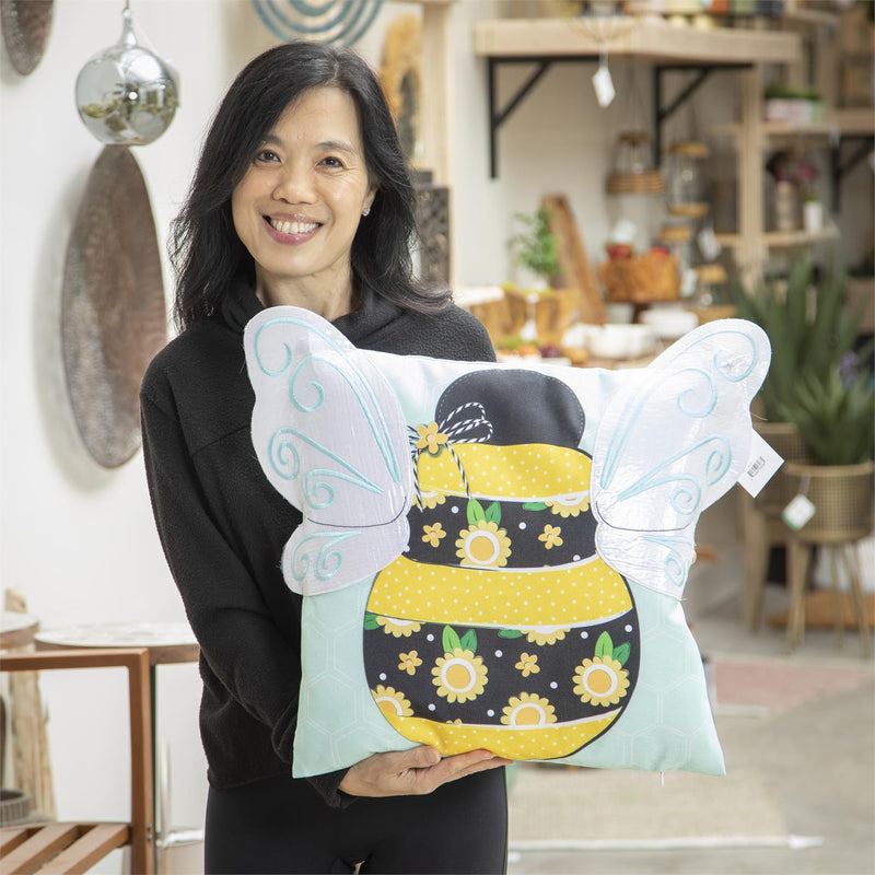 Home Sweet Home Bee Applique Wings 18" Interchangeable Pillow Cover