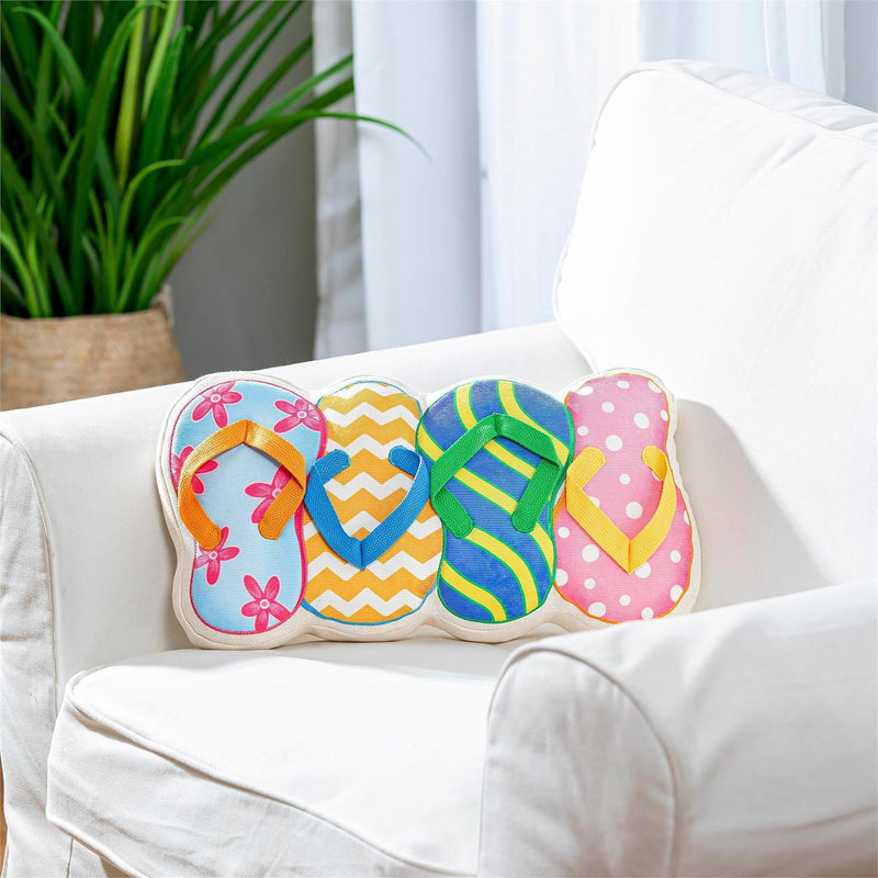Flip Flop Shaped Pillow, 17.5"L