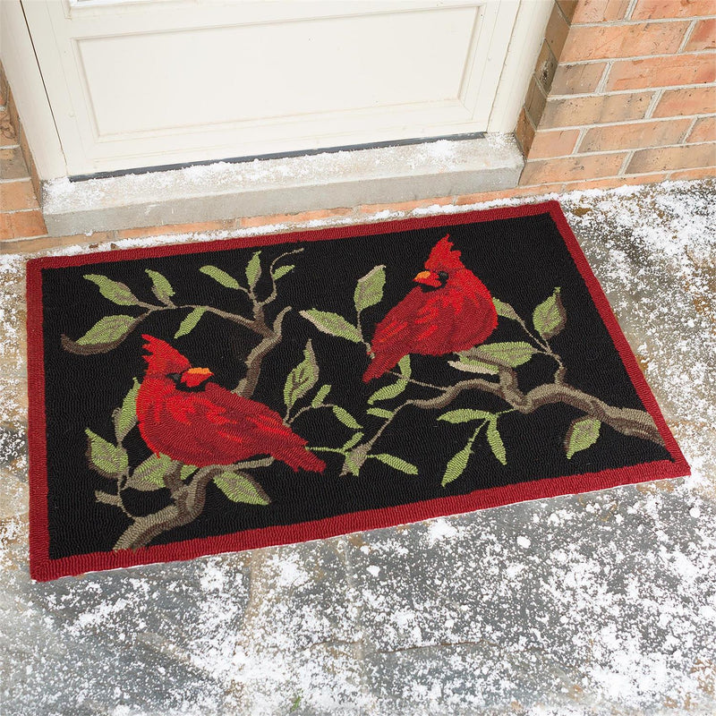 Indoor/Outdoor Hooked Rug, Polypropylene, Cardinals on Branch, 24"x42"