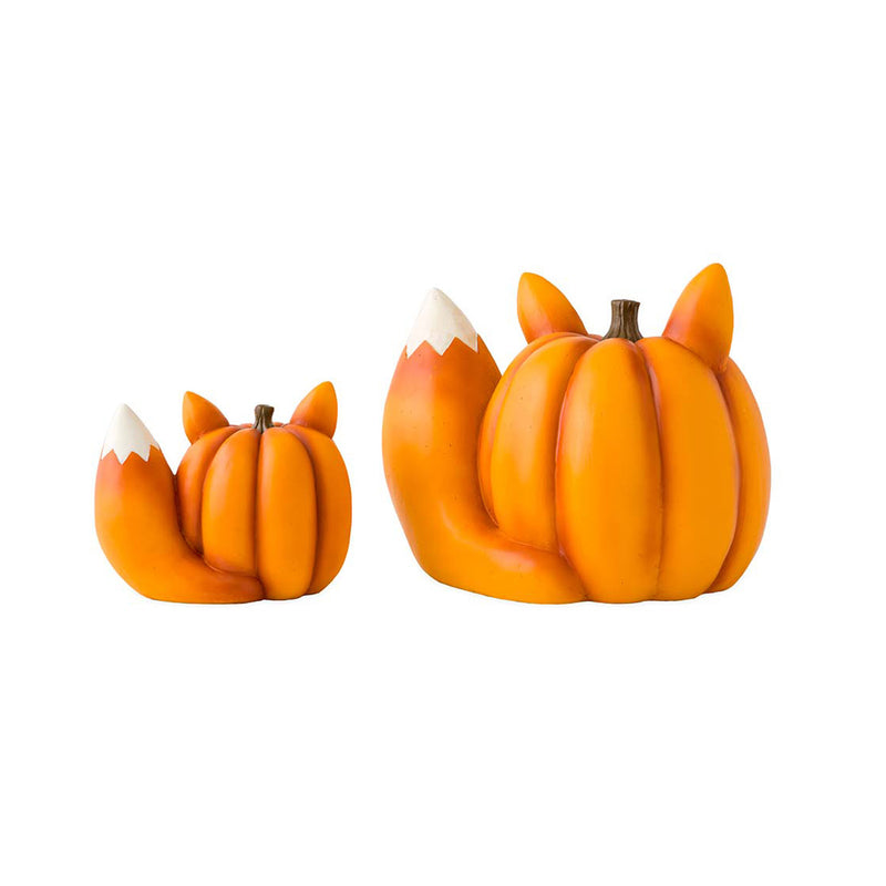 Evergreen Statuary,Mother And Baby Fox Pumpkin Statues, Set of 2,11.4x7.8x9 Inches