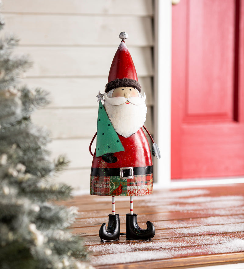 Evergreen Statuary,Indoor/Outdoor Vintage Holiday Santa Metal Christmas Statue,4.5x7.75x21 Inches