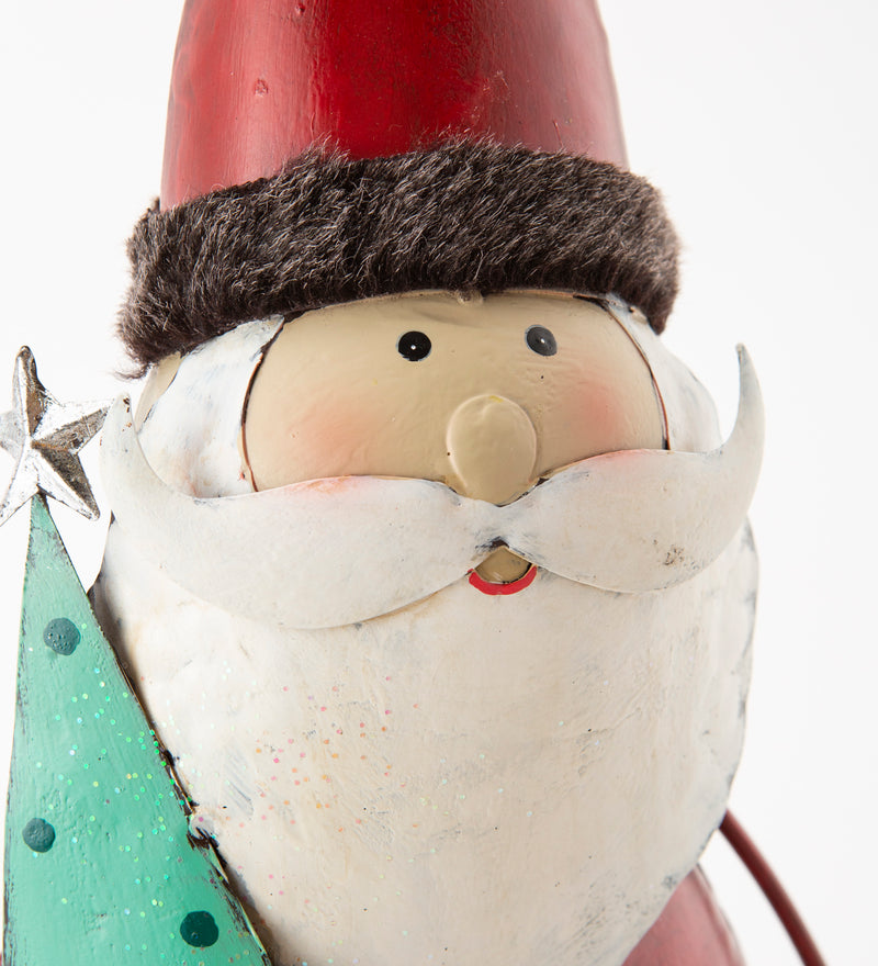 Evergreen Statuary,Indoor/Outdoor Vintage Holiday Santa Metal Christmas Statue,4.5x7.75x21 Inches