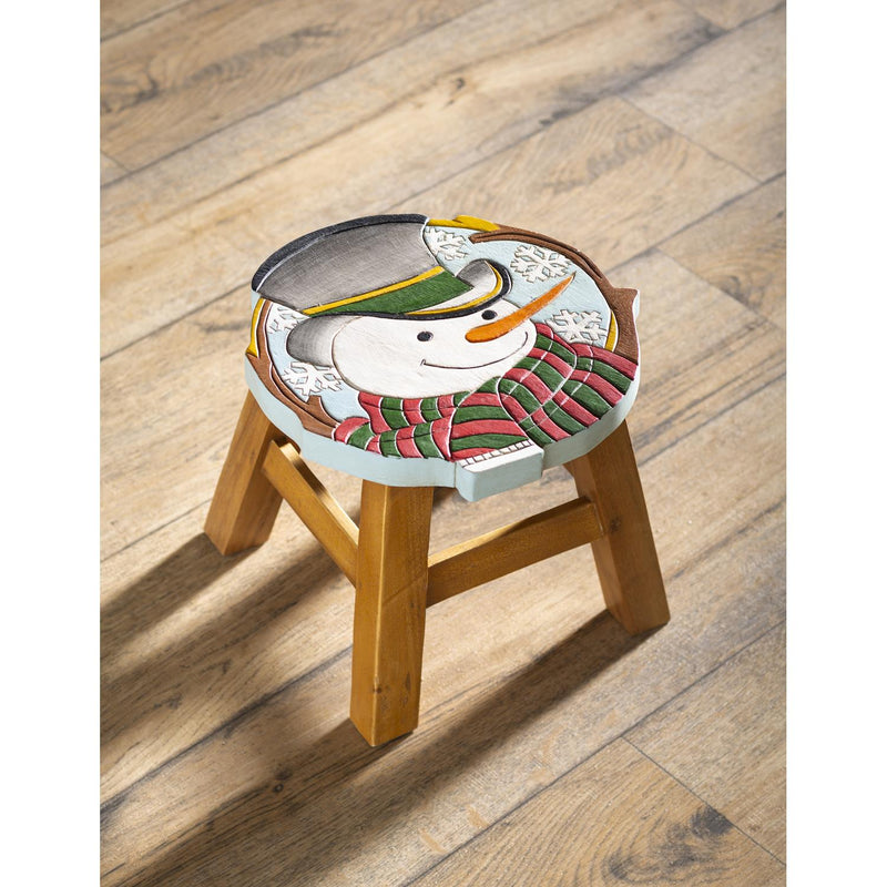Hand-Carved Acacia Wood Snowman Footstool