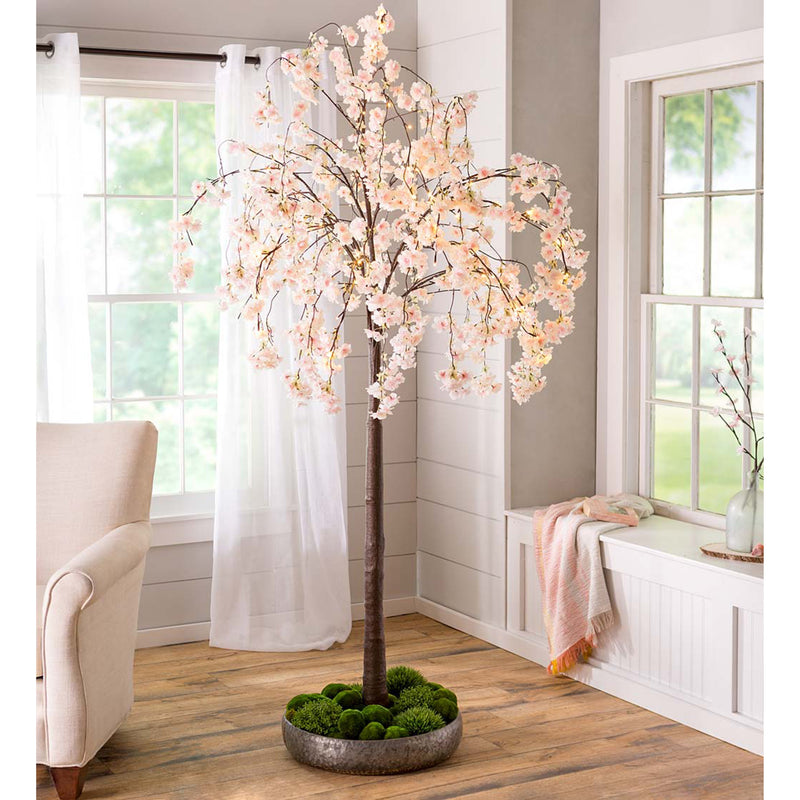 Large Lighted Faux Weeping Cherry Tree, 6'H,65j25