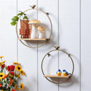 Gold Circle Wall Shelf with Bird, Set of 2