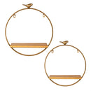 Gold Circle Wall Shelf with Bird, Set of 2