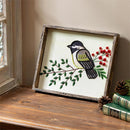 Woodland Storybook Wall Decor, Wood & Textile, Beaded Chickadee, 11" L x 9" H