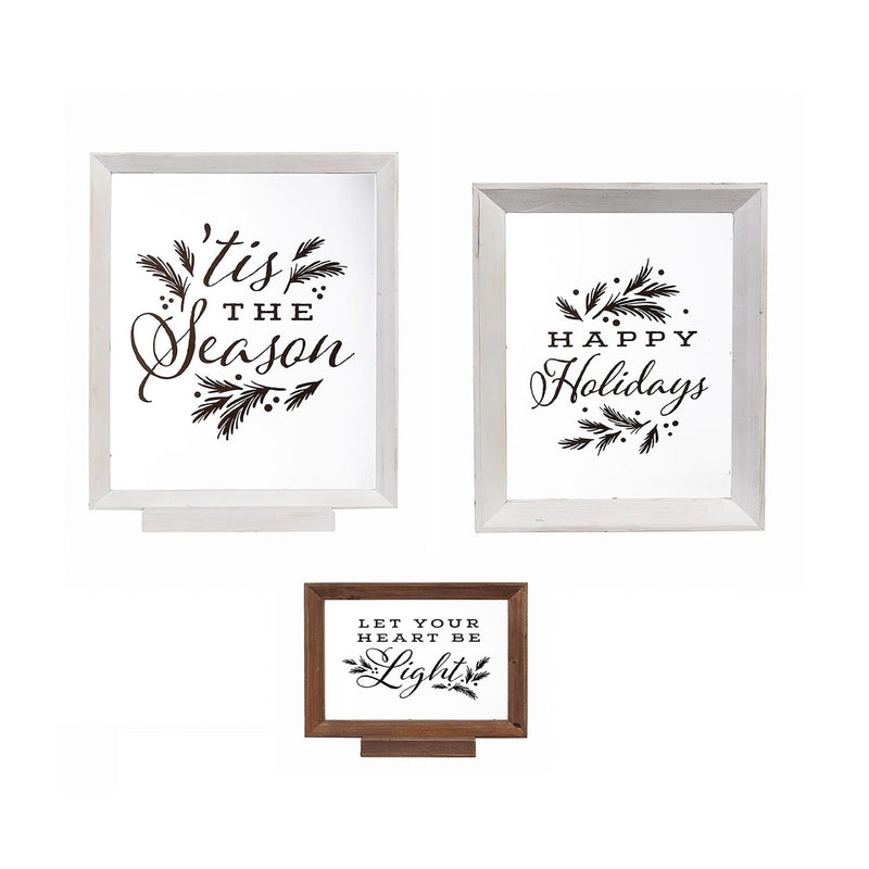 Wood Framed D√©cor, Set of 3 "Happy Holidays" "Let Your Heart Be Light" "Tis the Season"