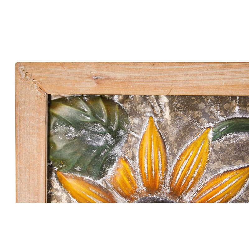 Metal Embossed Sunflower Wood Framed Wall D√©cor