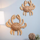 17"L x 17"H Metal and Natural Fiber Wall Décor, Crabs, Set of 2