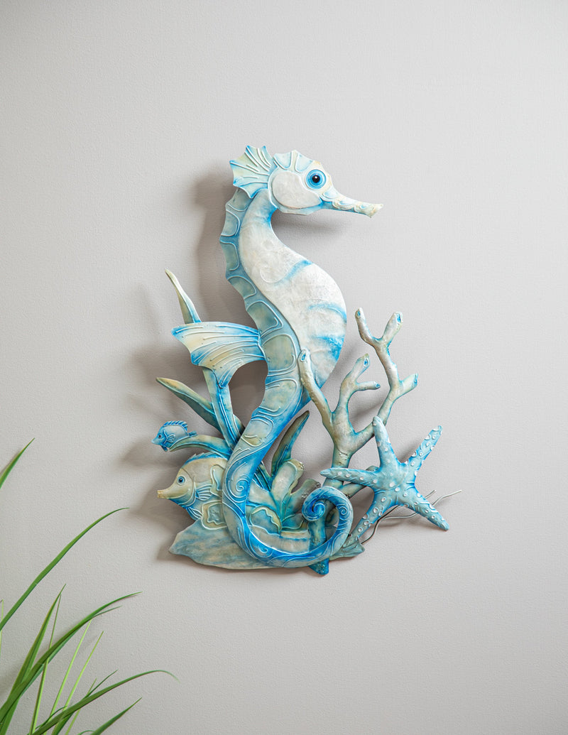 Seahorse in Coral Capiz & Metal Wall Decor,6awd965