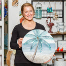16" L x 16" H Round Canvas Wall Art, Palm Tree