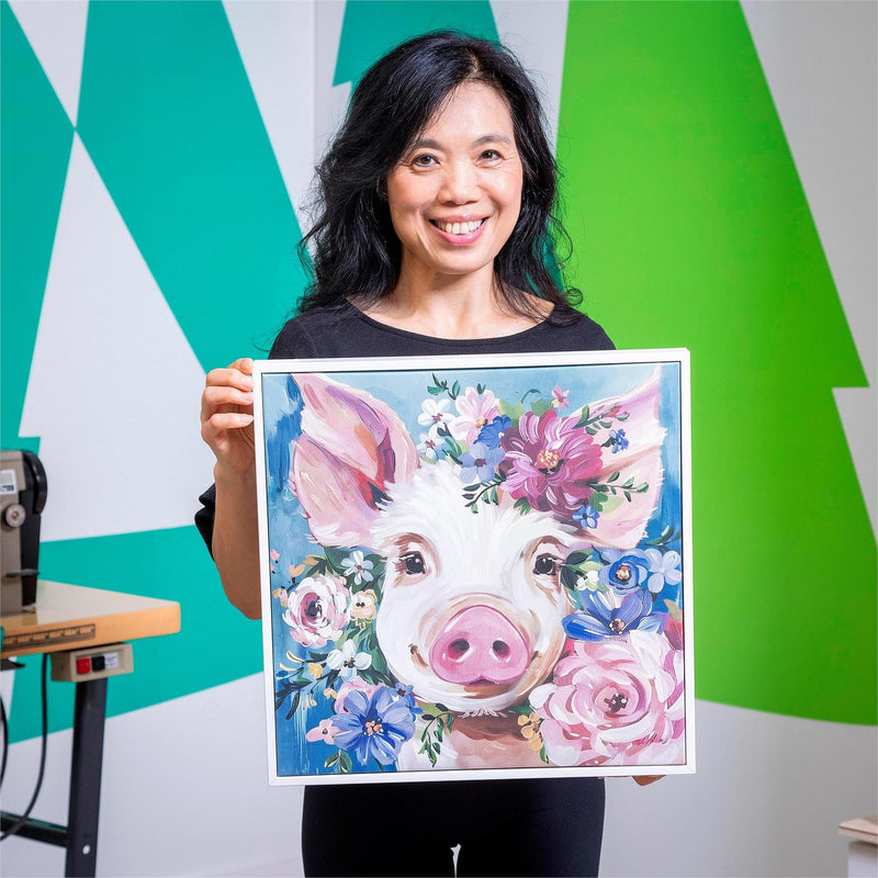 Canvas Wall Art with Wooden Frame, Pig, 24" L x 24" H