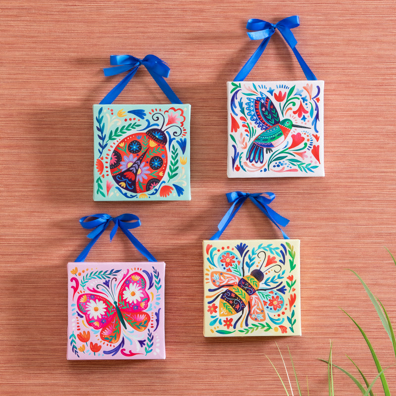 8" H x 8" L Mini Canvas with Ribbon, Folk Critters