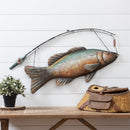 Metal Trout with Fishing Rod Wall Decor