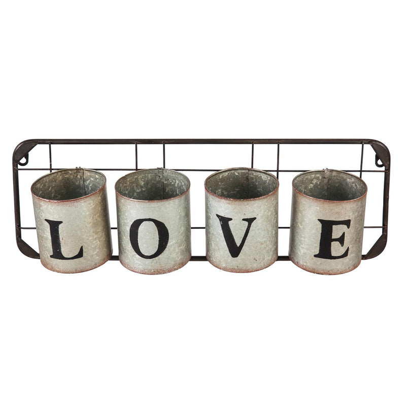 Galvanized Metal Wall Pockets "LOVE"