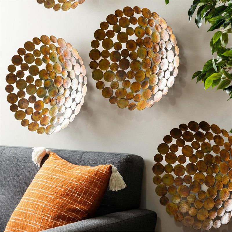 17"L x 17"H Metal Wall D√©cor, Abstract Circles, Multi-Color Copper Finish