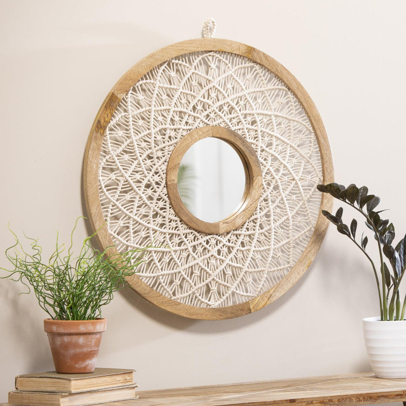Blue Coastal Indoor Wall D√©cor, Alternative Wall, Macrame Circular Mirror, 25"