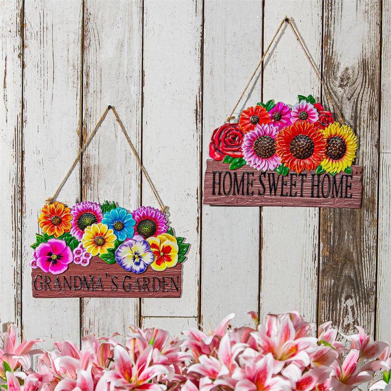 Metal Floral Garden Sign with Jute
