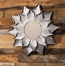 Multi Layer Flower Shape Wall Mirror with Petals in Galvanized Metal