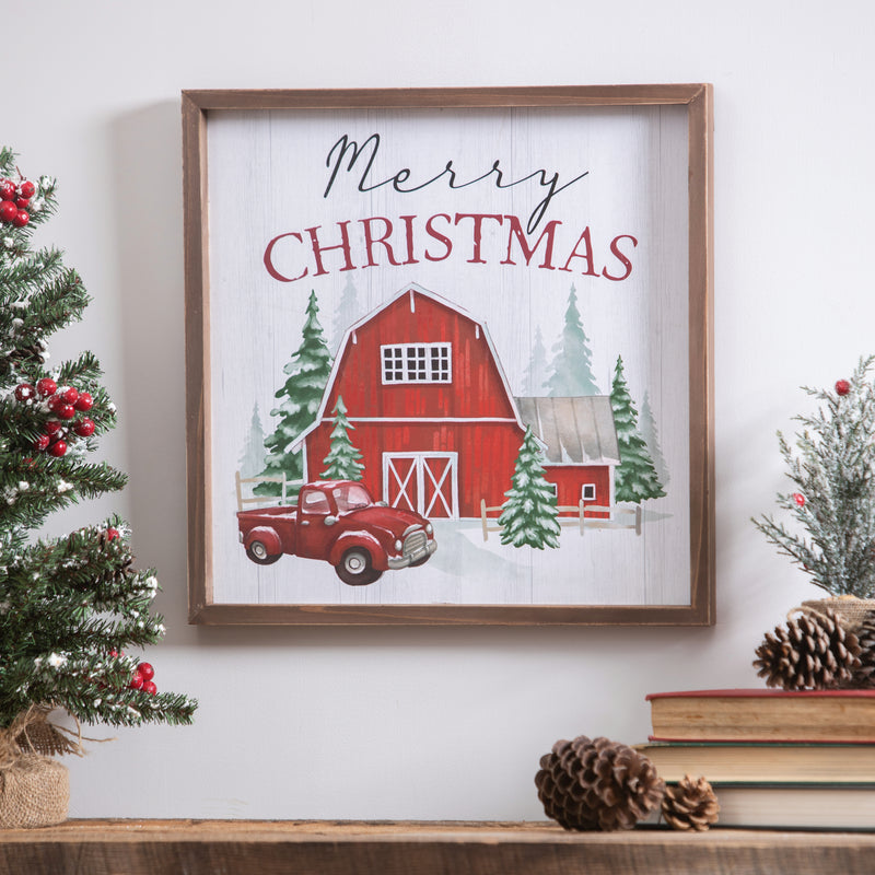 16" H x 16" L Indoor Framed Wood Wall Art "Merry Christmas"