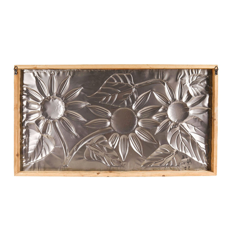 Petal & Plow Indoor Wall Decor, Metal with a Wooden Frame, Embossed Sunflower