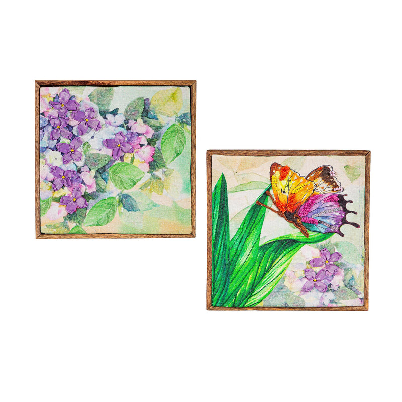 Textile Golden Lilac Wall Decor, Set of 2, 8" L x 8" H,