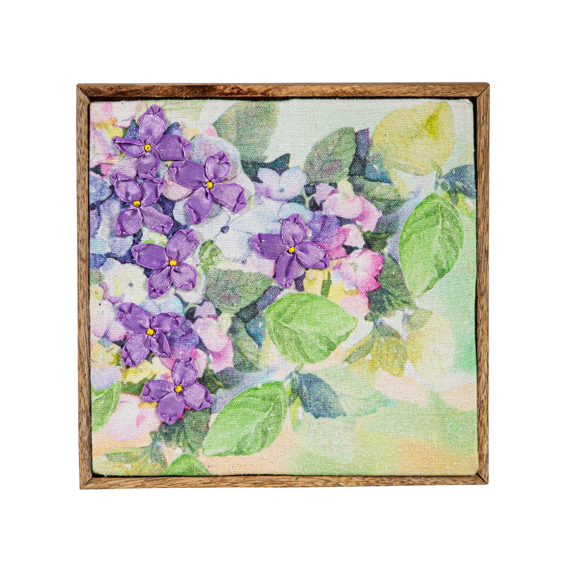 Textile Golden Lilac Wall Decor, Set of 2, 8" L x 8" H,