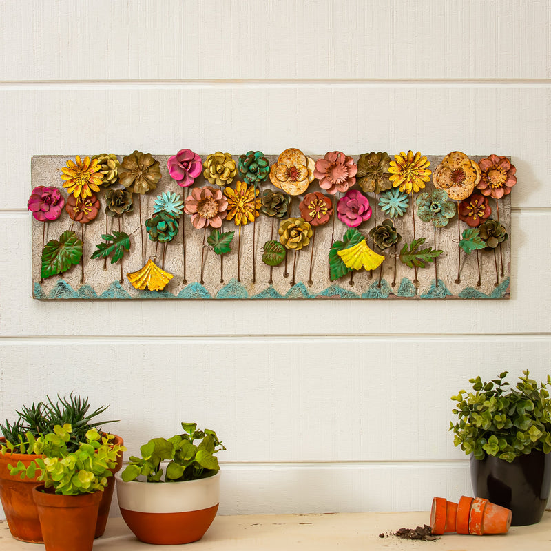What She Shed Indoor Wall Decor, Metal Floral Art, 30" L x 10" H