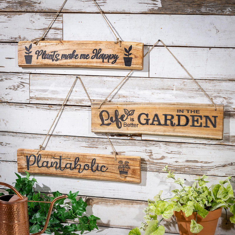 What She Shed Garden Sign, Wood, Wooden Garden Sign with Jute, Asst of 3