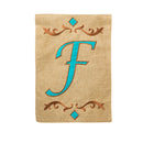 Garden Burlap Teal Monogram F Flag