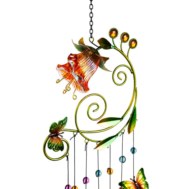 Glass and Metal Flower with Butterflies Windchime